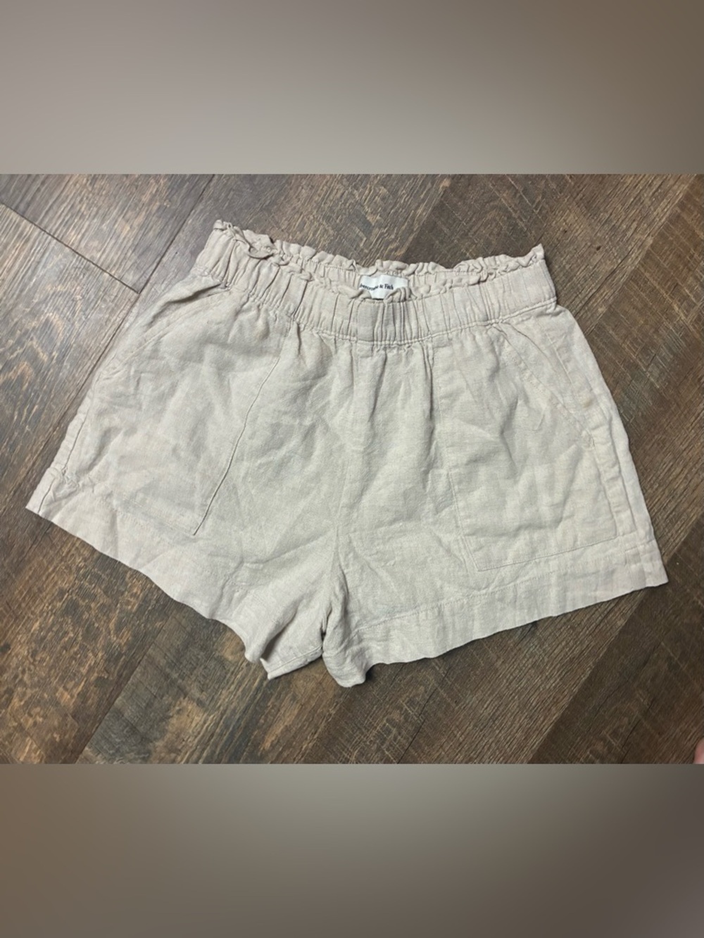 Abercrombie & Fitch Tan High-Waist Paperbag Linen-Blend Shorts